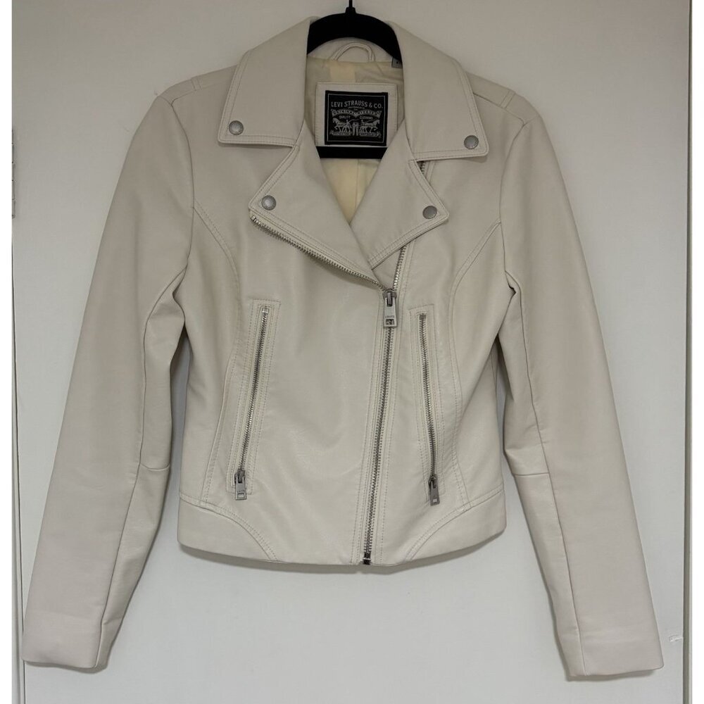 Levi's Cream Leather Moto Jacket